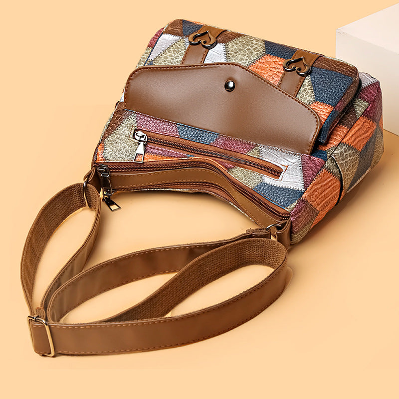 womens shoulder bag all match retro patchwork contrast color