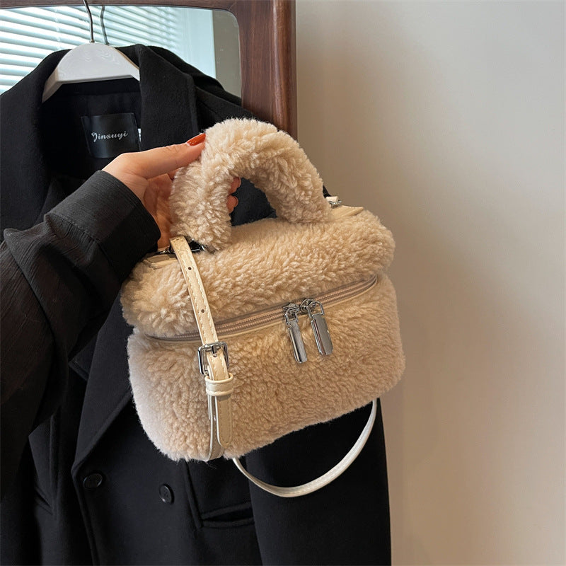 autumn and winter lamb wool niche popular womens bags plush portable