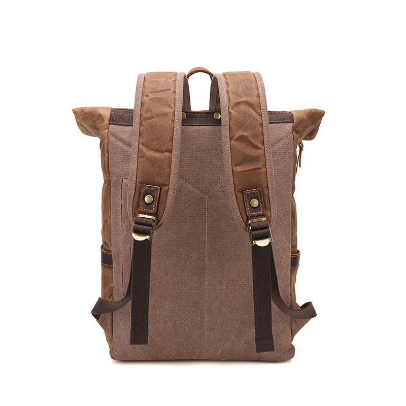 retro waterproof crazy horse leather canvas large capacity backpack