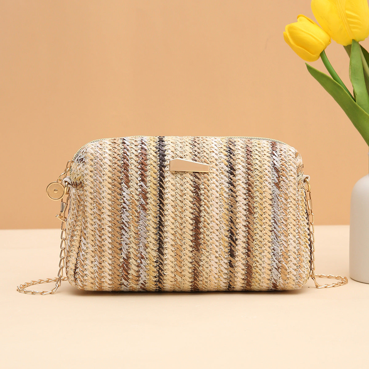 rainbow straw bag woven camera bag all match girls crossbody bag