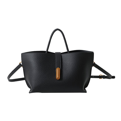INS Litchi Pattern Shoulder Bag Fashion Zipper Bucket Bag High Capacity Totes Handbag For Women