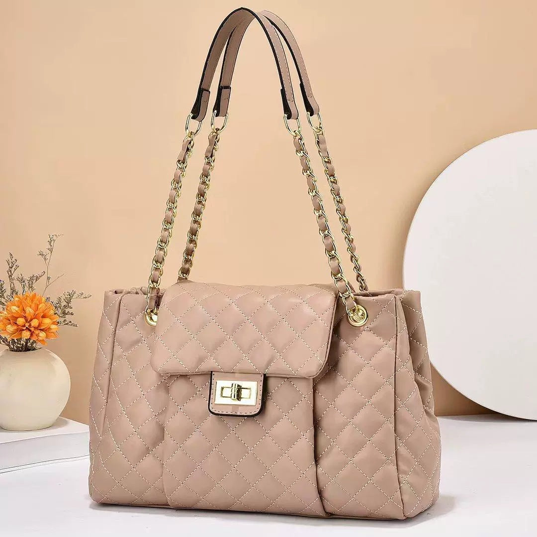womens solid color simple embroidery thread rhombus large capacity chain shoulder messenger bag
