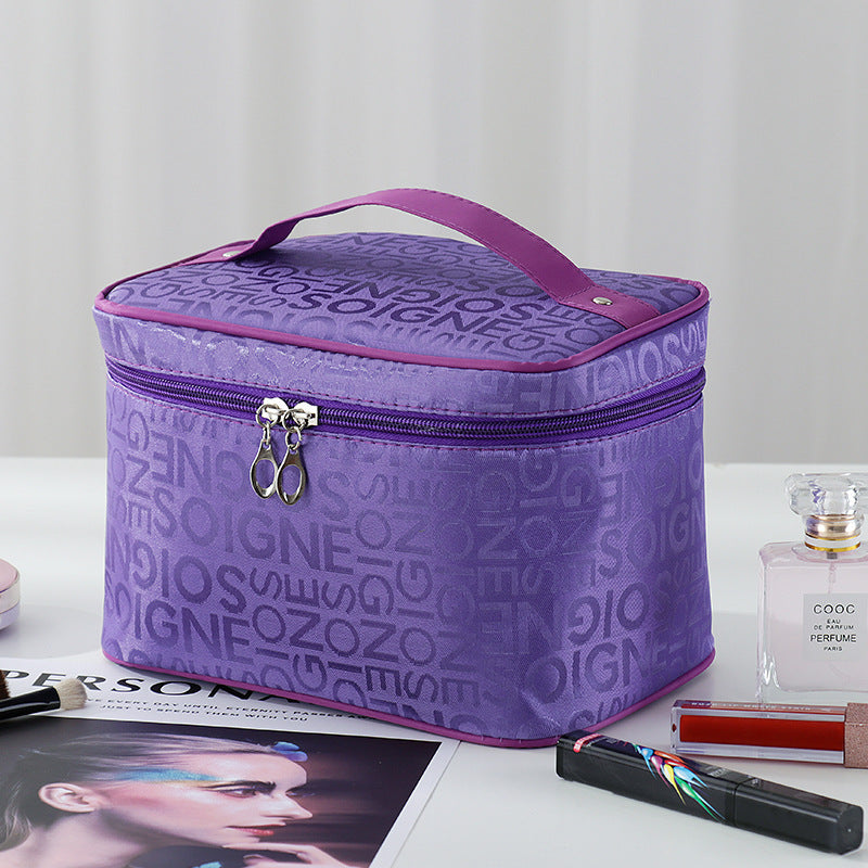 a lot of letter satin bento style portable cosmetic bag