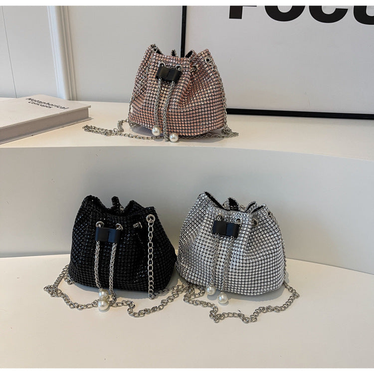 womens crossbody rhinestone bucket bag