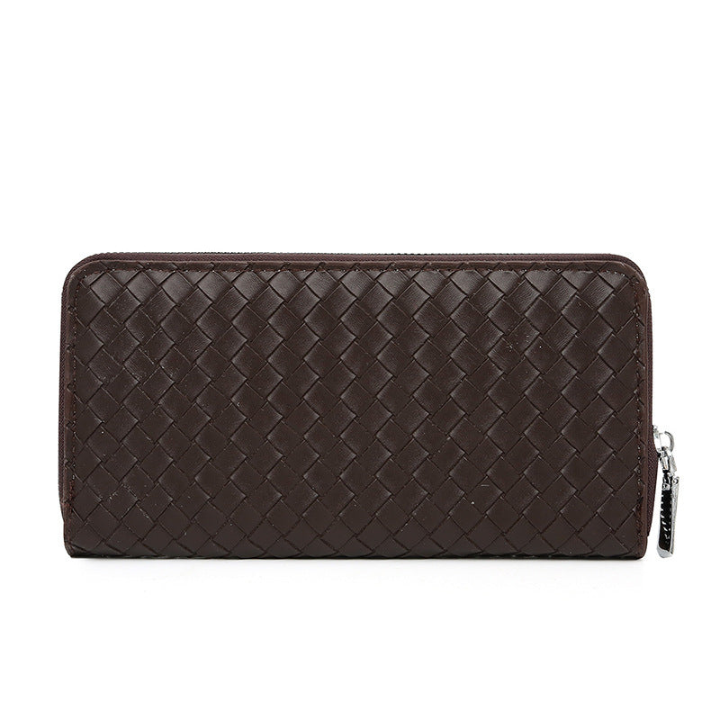 mens simple leather woven pattern wallet