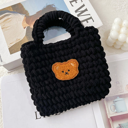 hand woven ice strip thread bear handbag