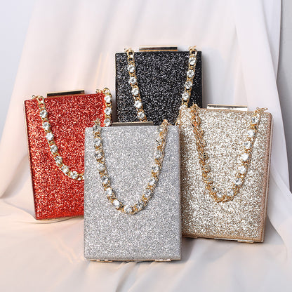 new style dinner bag with rhinestone chain portable messenger small square