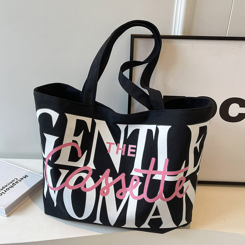 letter printed totes fashion large capacity canvas bags womens handbag cute sweet shoulder bag