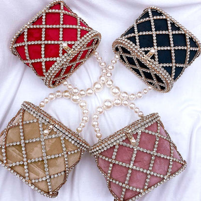 womens dinner party trendy diamond hollow trendy basket bag