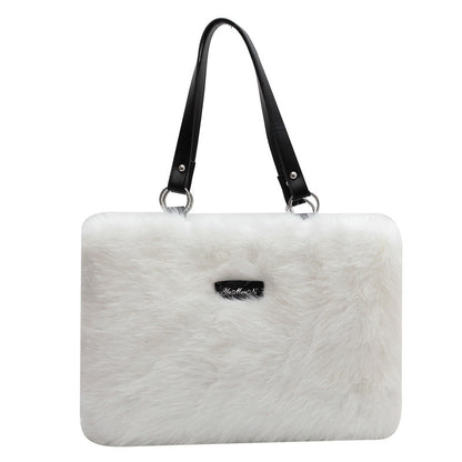 winter plush bags women flowers shoulder bag handbag