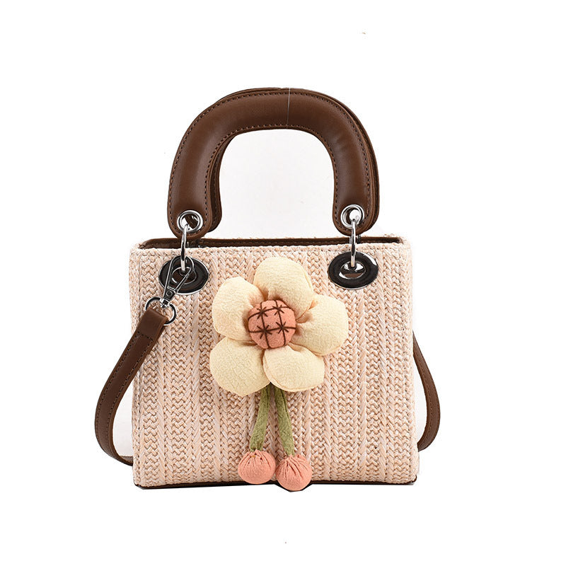 womens fashion flower weaving straw handbag