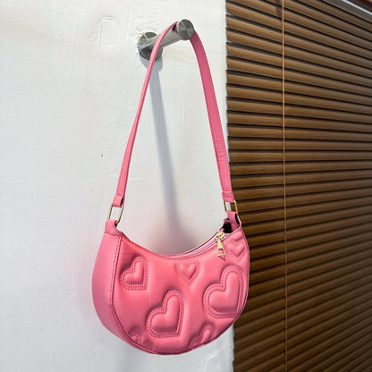 womens solid color love embroidered shoulder bag