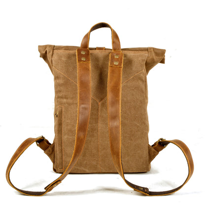 new simple retro wax canvas backpack mens casual leather