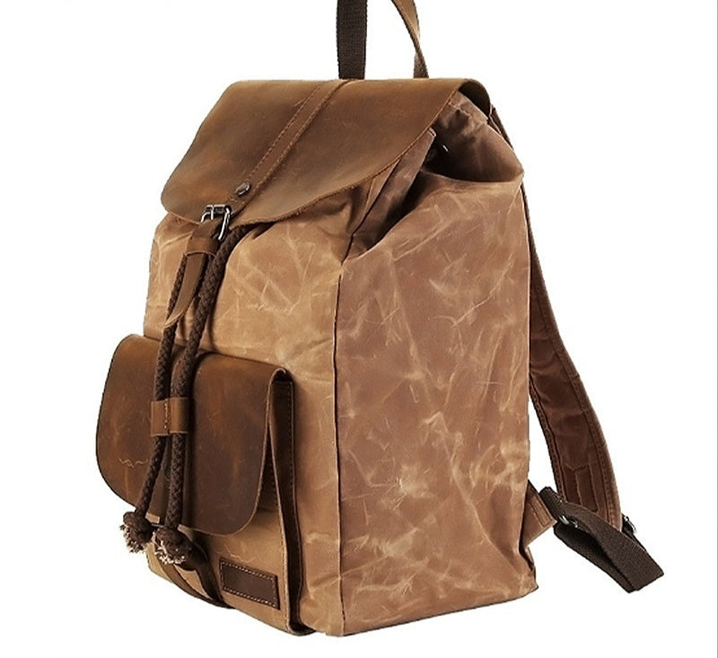 waterproof outdoor travel crazy horse leather casual nylon mens backpack canvas bag