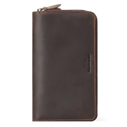 first layer cowhide vintage zipper multiple card slots genuine leather wallet