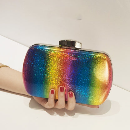 summer versatile rainbow color dinner bag laser pu clutch gradient color womens bag