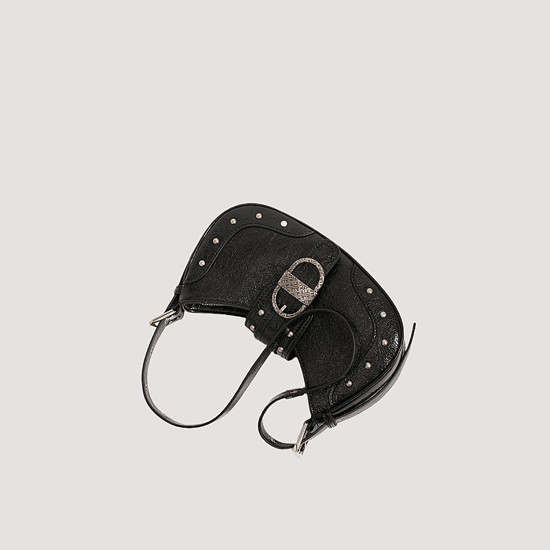 new oil wax leather personality rivets flap shoulder messenger bag