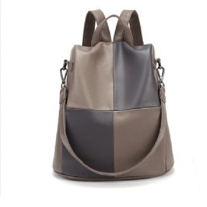 fashion stitching contrast color soft leather backpack