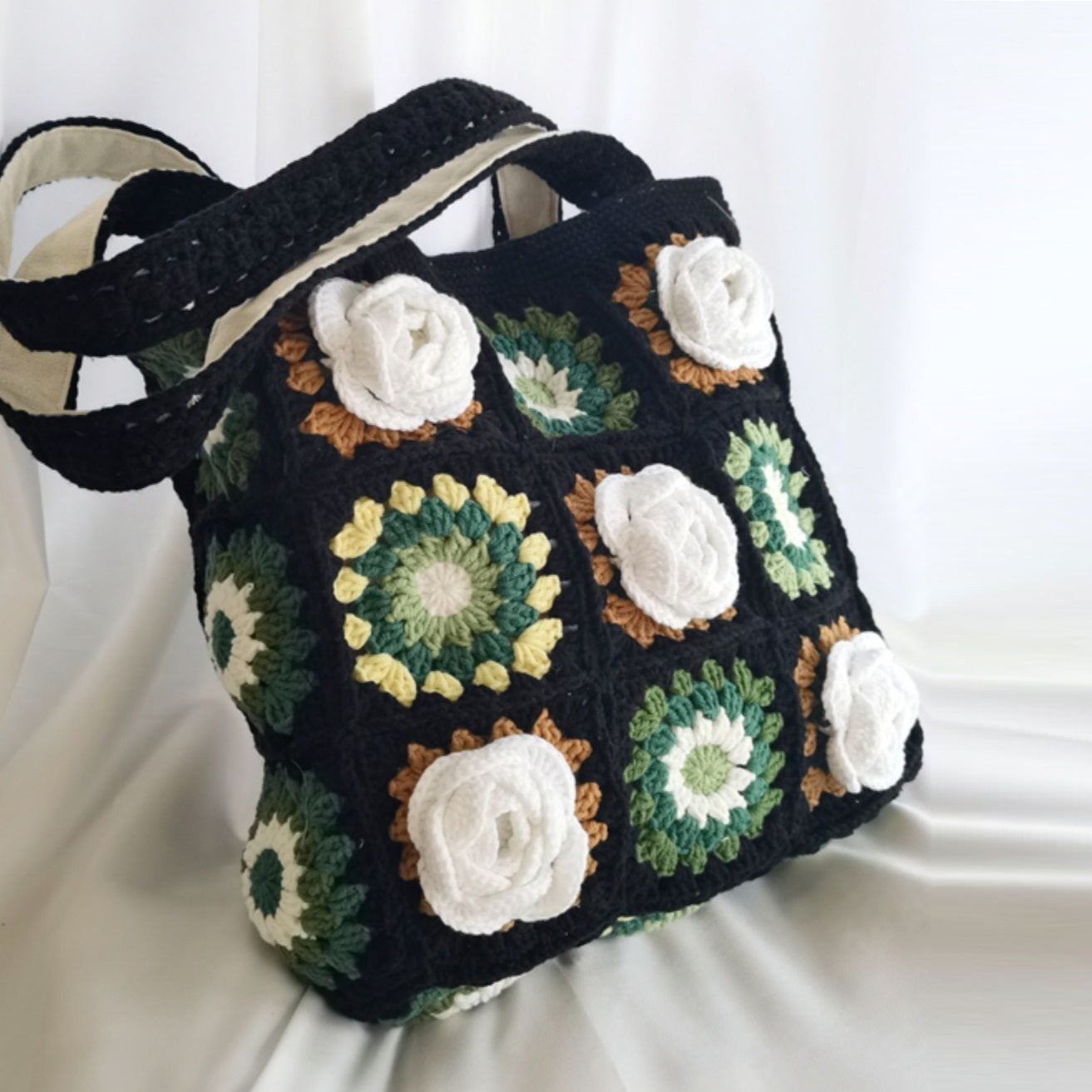 professional wool crocheted high end hand woven flower shoulder bag