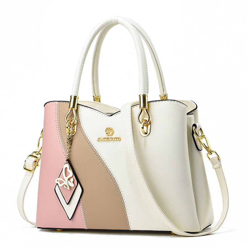 contrast color handbag large capacity soft leather