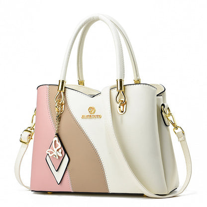 contrast color handbag large capacity soft leather