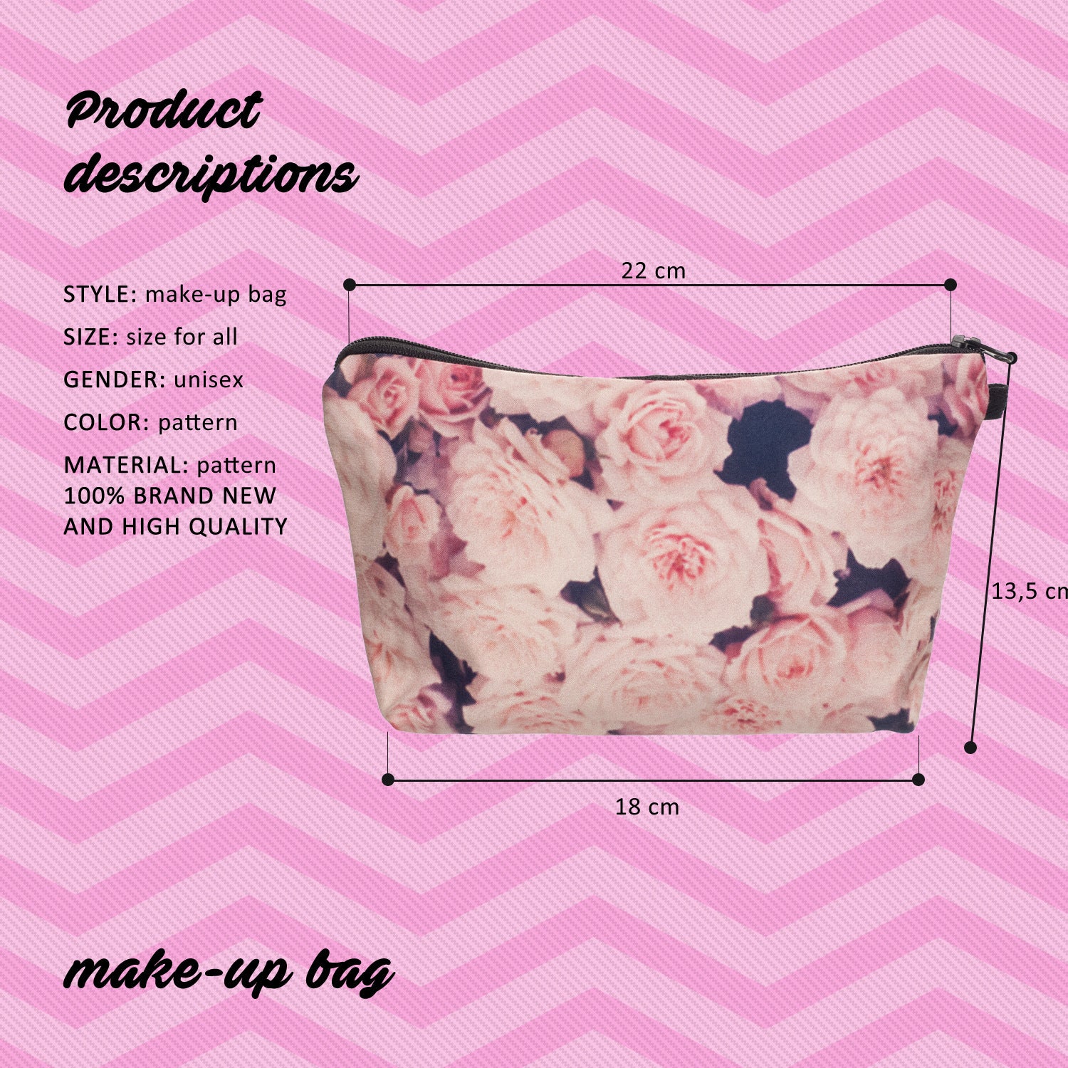 printed rose cosmetic bag