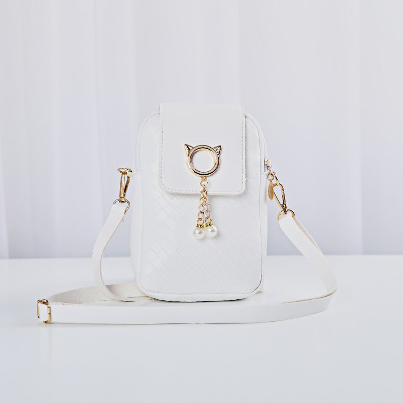 mobile phone bags women woven pearl tassel cover type crossbody shoulder bag