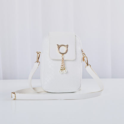 mobile phone bags women woven pearl tassel cover type crossbody shoulder bag