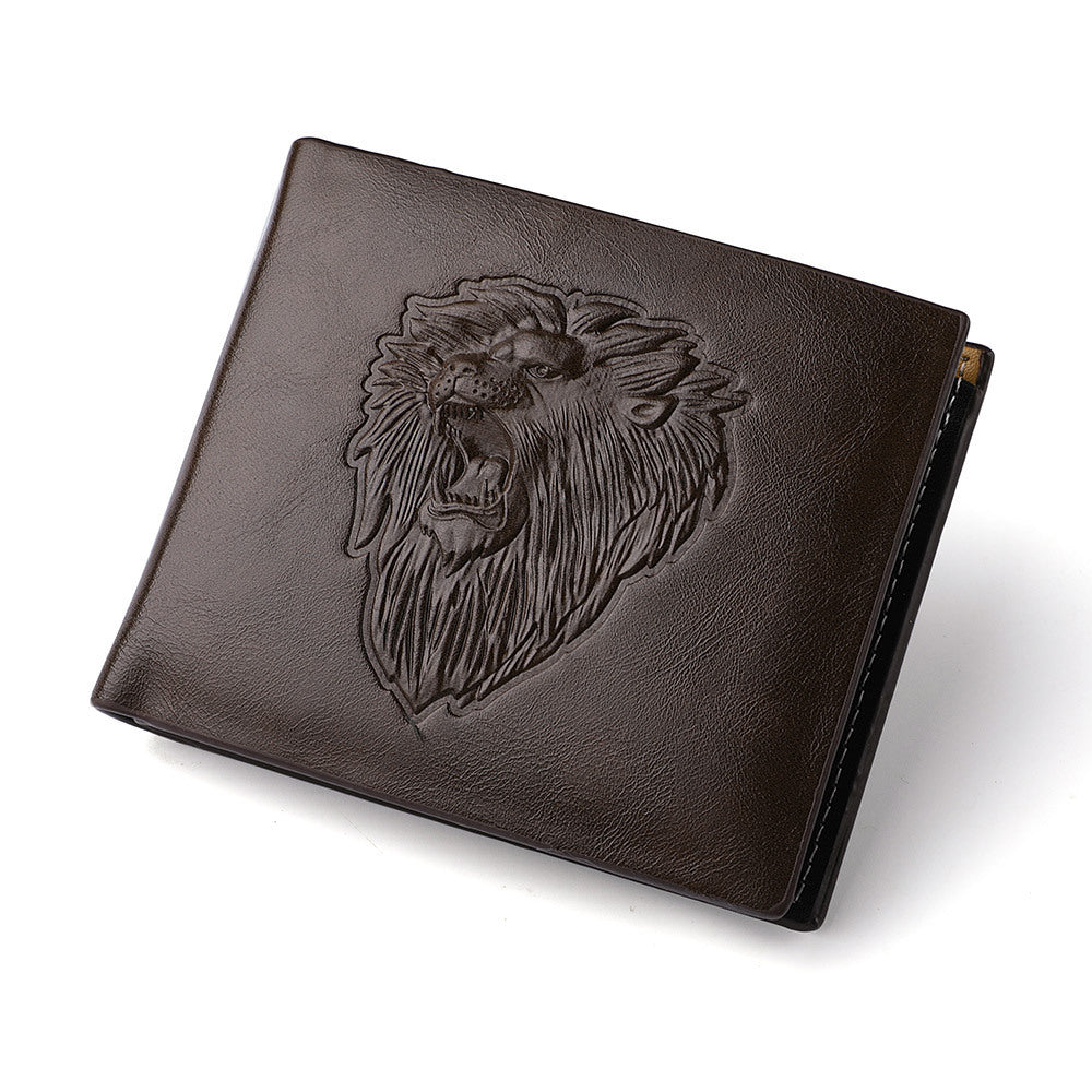 mens zipper wallet lion embossed pattern animal