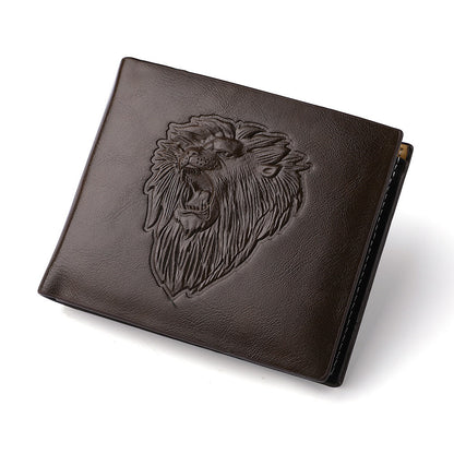 mens zipper wallet lion embossed pattern animal