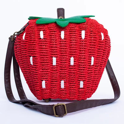 womens cute fashion strawberry woven bag