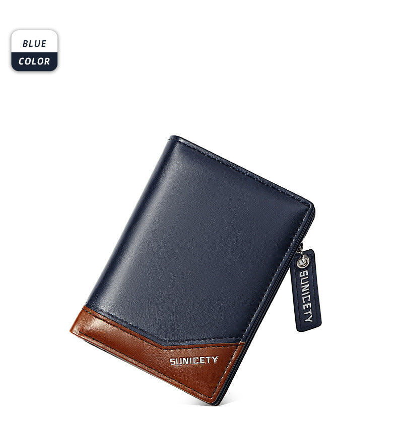 pu leather multifunctional zipper short mens wallet