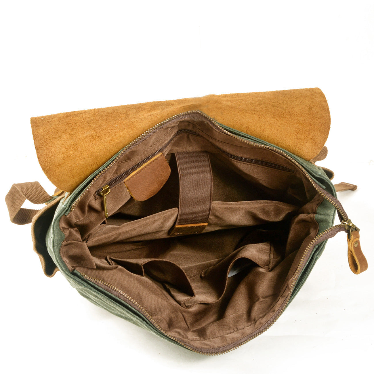 canvas stitching crazy horse leather backpack oil wax waterproof computer schoolbag