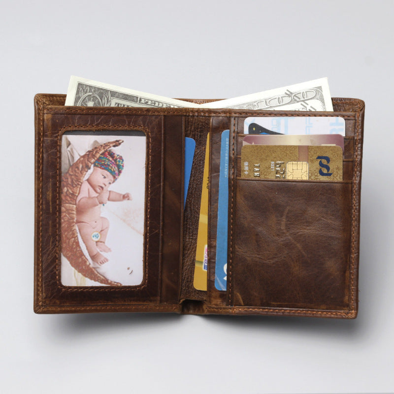 fashion casual mens wallet retro oil wax skin crocodile pattern