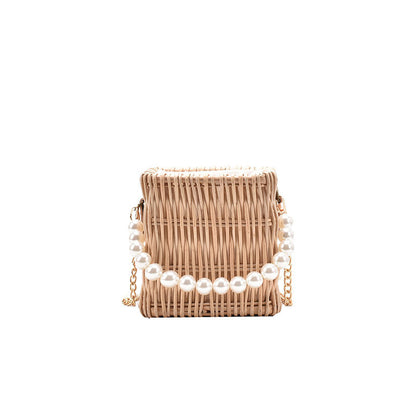 Simple Pearl Portable Straw Woven Bag