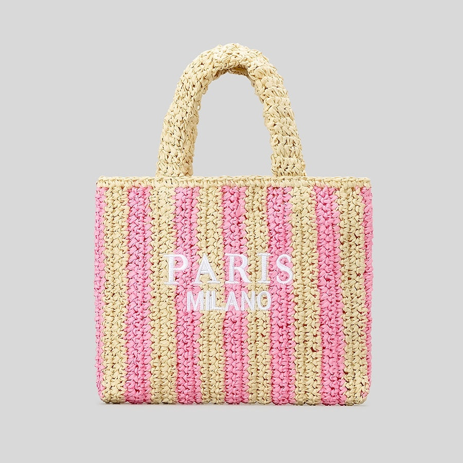 striped hand woven straw bag womens embroidered letters