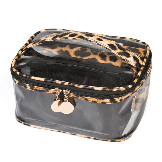 leopard print pvc transparent portable cosmetic bag