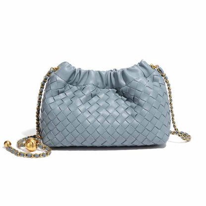 Cloud-shaped Woven Handbag With Gold Beads Chanel-style Chain And Shouldercrossbody Strap
