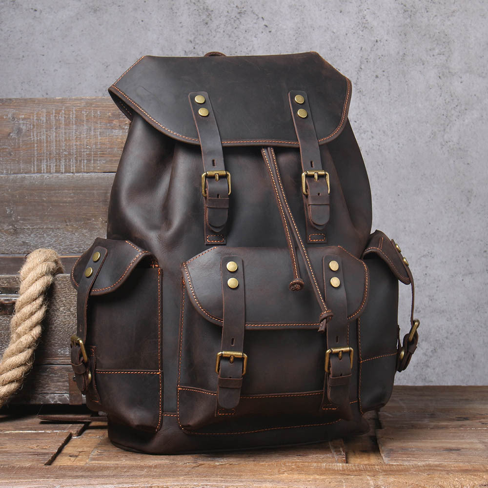 mens retro large capacity first layer cowhide backpack