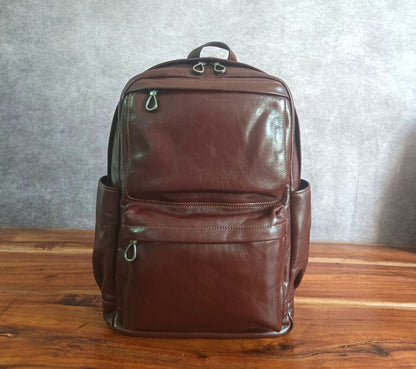 mens leather large capacity business trip casual and comfortable backpack