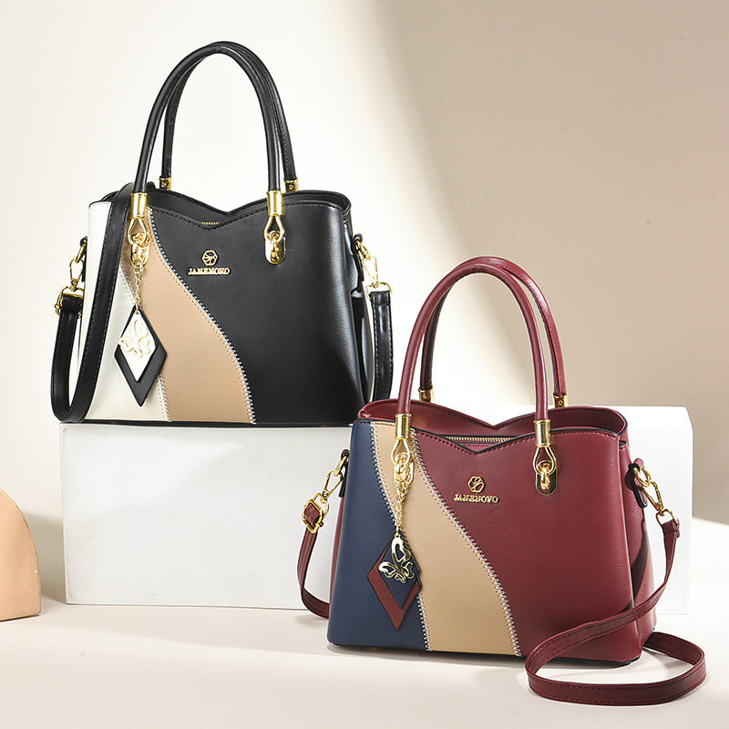 contrast color handbag large capacity soft leather