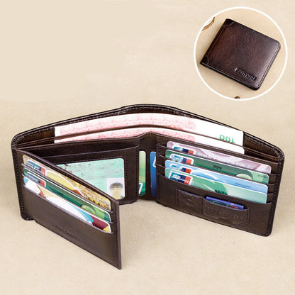 mens short leather large capacity horizontal wallet