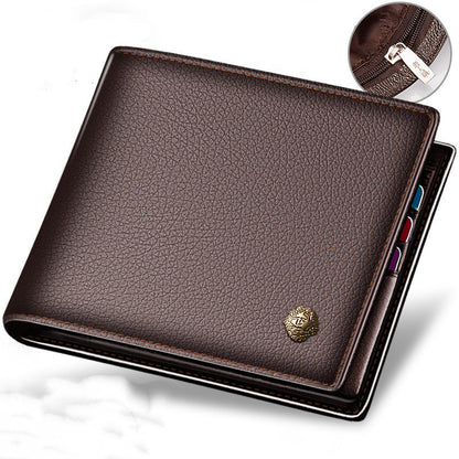 horizontal first layer cowhide business zipper wallet