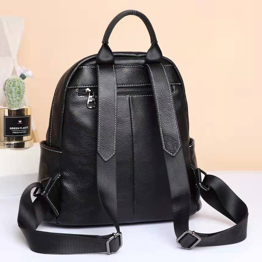 soft leather versatile casual large capacity cowhide travel backpack