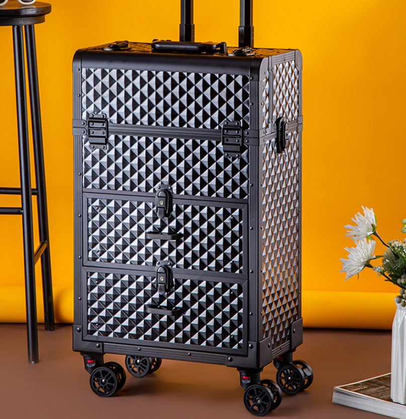 makeup storage box beauty artist suitcase luxury aluminum rolling wheel barber toolbox vintage manicure embroidery trolley case