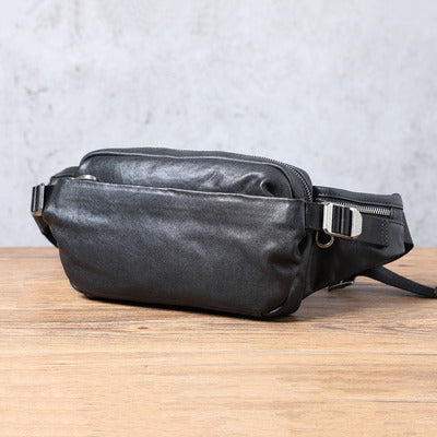 mens small backpack single shoulder cross body head layer cowhide fanny pack
