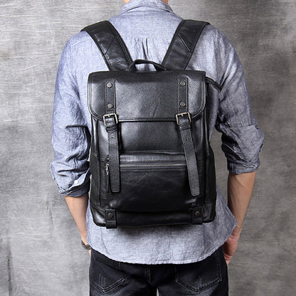 mens simple casual top layer cowhide backpack