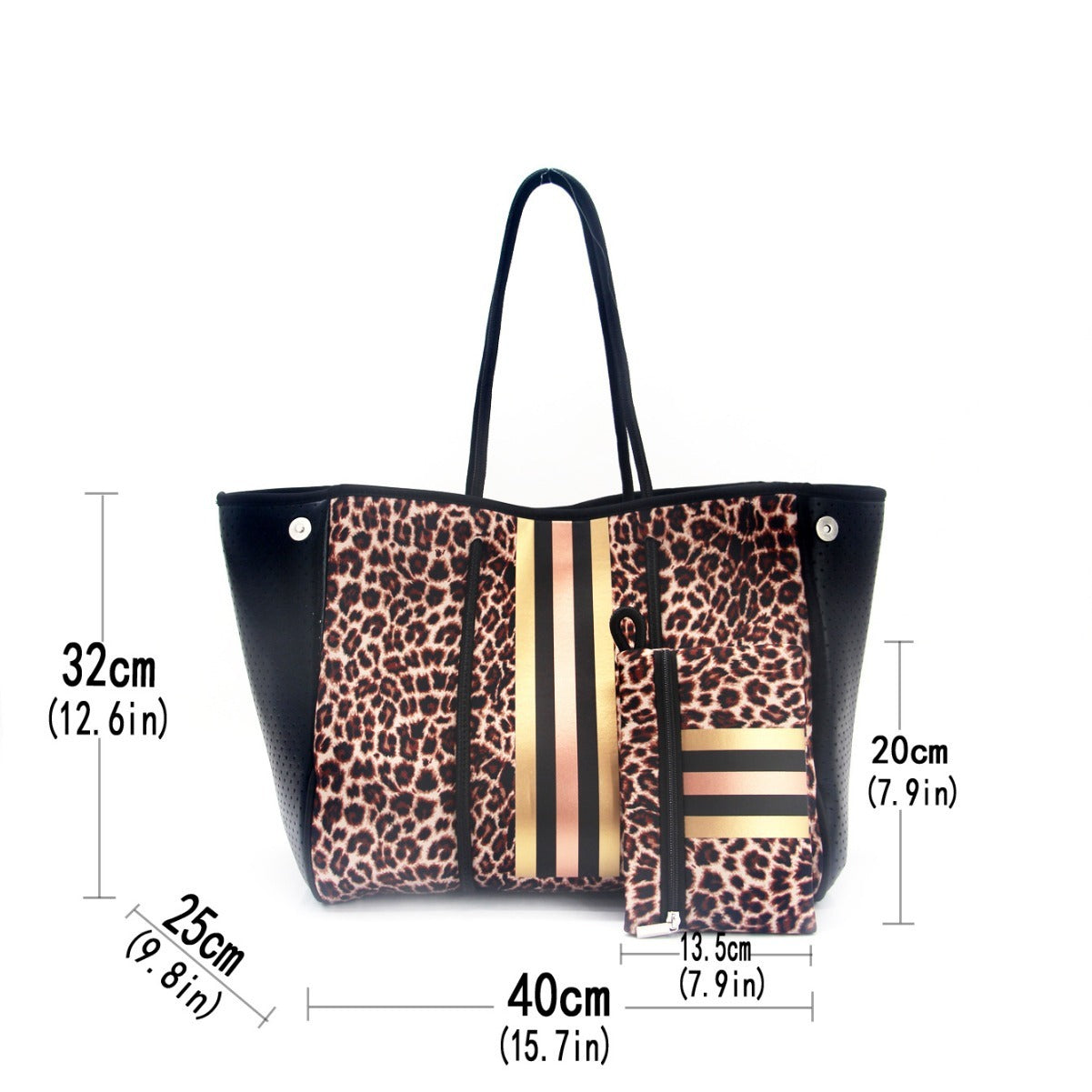 leopard print printed black portable beach bag leisure travel