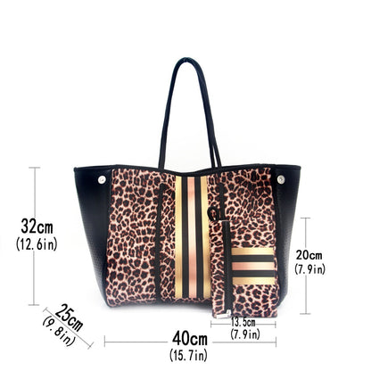 leopard print printed black portable beach bag leisure travel