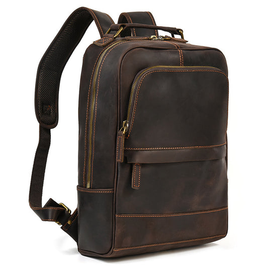 retro genuine leather backpack mens large capacity student first layer cowhide travel